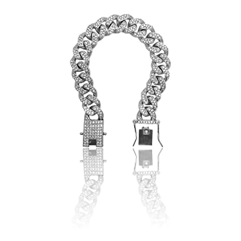 VENTR 8MM/12MM Iced Out Mens Curb Cuban Chain Prong Miami Thick/Thin Tennis Diamond Link Bracelet 7"/8" (18CM/20.5CM) Sweatproof Durable Quality (12CBS8) Cover