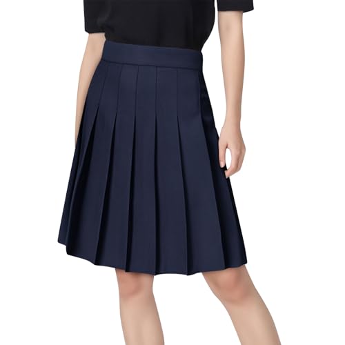 Women's High Waisted Pleated Midi Skirt, Solid Color Basic A-Line Skirts School Uniform Outdoor Sports Tennis Skirt