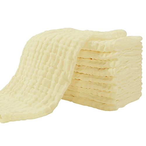 Image of Muslin Burp Cloths for Baby 10 Pack 100% Cotton Baby Washcloths for Boys Girls Large 20''X10'' Super Soft and Absorbent by Yoofoss - Yellow