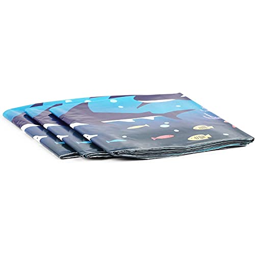 Image of BLUE PANDA Shark Table Cloth - 54 x 108 in, 3-Pack, Plastic - Disposable Table Cover for Shark Party & Birthday Decorations - Ocean Tablecloth for Under the Sea Decor