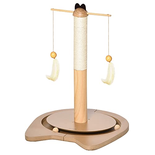 PawHut Poteau à griffer pour Chat Chaton Arbre à Chat Poteau à Chat en sisal Jouet interacif avec 2 Boules intégrées 40 x 37 x 51 cm