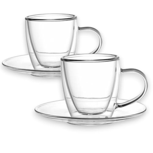 Set di 2 tazzine da caffè a doppia parete con piattini. 80 ml