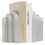 LIN CHUAN Heavy Duty Book Ends for Shelves, Decorative Bookends for Heavy Books Set of 2, 6.6 LBS Modern Book Stopper for Home Decor, Bookshelf, Aesthetic Bookend with Layered Arch Design, Gray