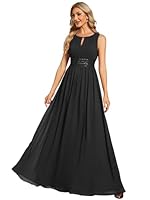 Ever-Pretty Kleider für Hochzeitsgäste Maxi Halterneck Lang Chiffon Abendkleid Ärmellos A-Linie Schwarz 36