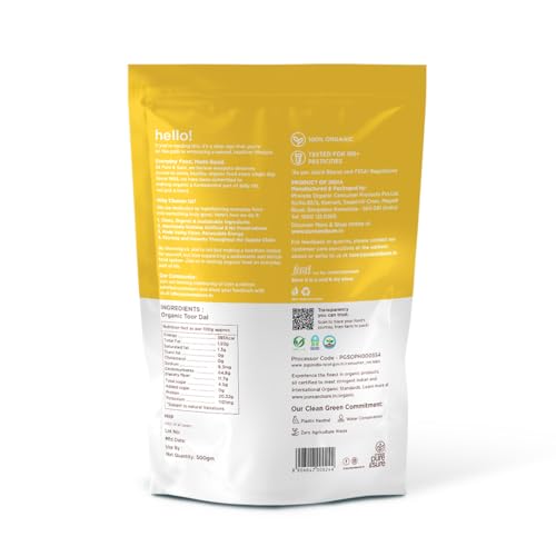 Image of Pure & Sure Organic Toor Dal - 500 gm | 100% Natural & Premium Arhar, Tur, Tuar Dal | Rich in Proteins & Fibers | Unpolished & Unadulterated