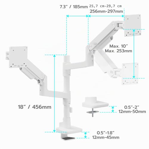 Support écran PC 2 écran VESA ajustable bras double articulé blanc 17-49 - 2