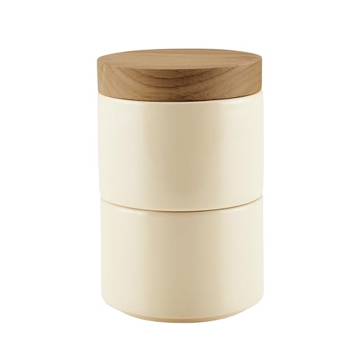 Rachael Ray Ceramics Stacking Spice Box Set with Lid, 3 Piece, Almond