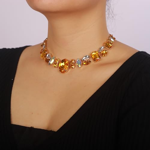 Chargances Charm Blue Full Rhinestone Necklace Sparkle Geometric Crystal Choker Luxurious Statement Short Neck Chunky Chain Collar for Women2