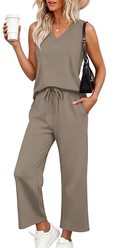 XIEERDUO Two Piece Sets for Women Summer Lounge Sets Travel Vacation Cruise Outfits Comfiest Airport Outfits 2026 Brown S