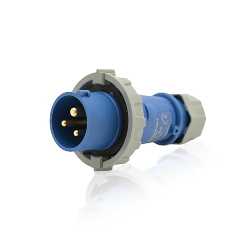 Intratec CEE Starkstrom Stecker 16A, 3-polig – Industriestecker für Innen- und Außenbereich, Einspeisesteckdose IP67, 230 V, SB, RoHS, Reach, Blau/Grau