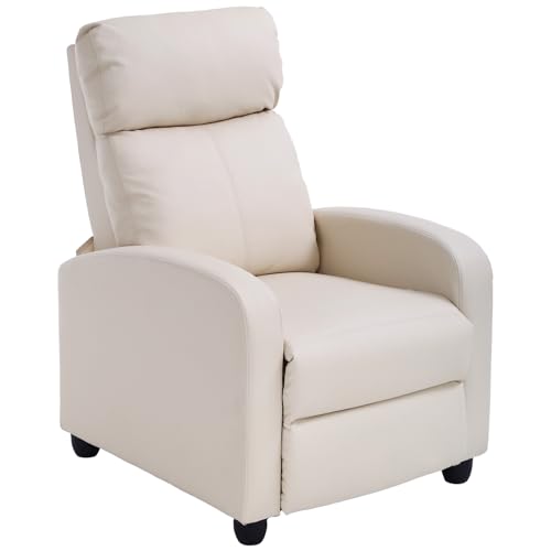 Ruesleag Recliner Chair Recliner Sofa Modern Reclining Chair w/Footrest Backrest Breathable Padded PU Leather Single Sofa Home Theater Seating Reclining Easy Lounge for Living Room Bedroom,Beige