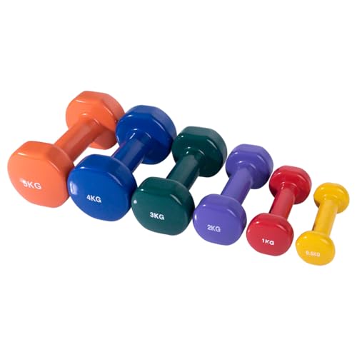 Fausthanteln 0,5-5 kg, 6er Set, Gymnastikhantel Vinylhanteln Aerobic, Pilates, Workout, Muskel Training, Fitness Hanteln aus Vinyl