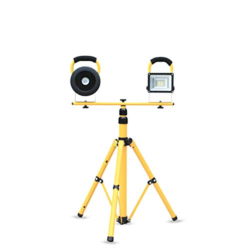 Trípode telescópico amarillo para 2 focos halógenos Ledstrahler pies reforzados para pedestal, trípode telescópico ajustable amarillo para 2 luces de inundación de trabajo LED