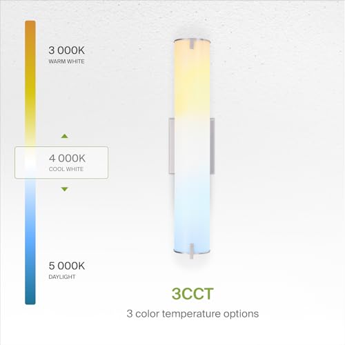 Image of ASD LED 24 inch Vanity Wall Mount Light Fixture, Linear Bathroom Lighting Bar | 3CCT, Dimmable, Energy Star, ETL Listed | 25W 1950LM 3000-5000K 120V | Long Tube Bath Sconce Over Mirror | Nickel, 4 Pack