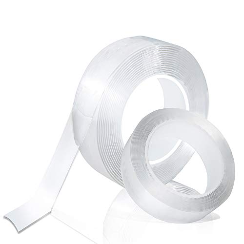 Double Sided Tape Heavy Duty Removable Mounting Tape Adhesive Strips, Strong Sticky Transparent Tape for Wall Poster Carpet Etc(2 Rolls)