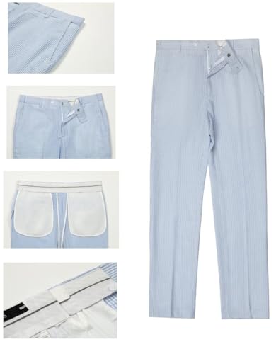 3 Piece Men Seersucker Suits Set Slim Fit Striped Tux Set Casual Beach Wedding Summer Groomsmen Blazer Vest Pants4