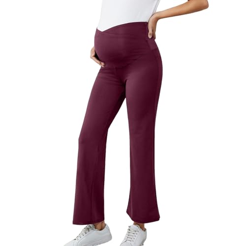 KBOPLEMQ Pantalones de maternidad para mujer, cómodos, elegantes, pantalones de embarazo con pierna ancha, para el tiempo libre, trabajo, negocios, informales, con cintura alta, elásticos, pantalones