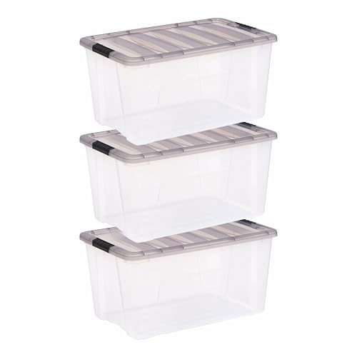 LOKLNEYK 72 Qt Plastic Storage Bins with Lids, Stackable Containers,