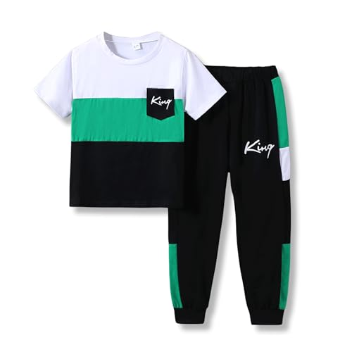 Klyatpxoen Boys Clothes Size 9 10 Youth Teen Clothes 2 Pcs Short Sleeve Top T Shirt Pants Summer Boys Outfits Set (9-10Y)