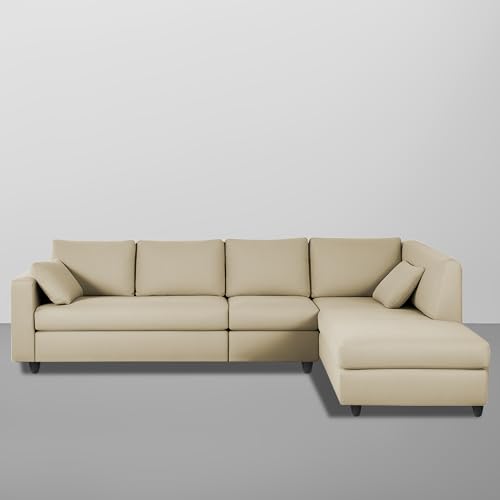 Image of Florian RHS 6 Seater L Shape Sofa Set for Living Room (Cream Fabric) Premium Fabric Sofa