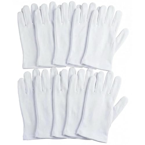 5 Pairs Premium White Cotton Moisturizing Gloves for Dry Hands, Silky Soft Cotton Work Gloves for Women and Men, Fits Jewelry, Coin Handling, and More