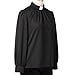 Church Clergy Shirt for Women Minister Spring/Autumn Lantern Long Sleeve Front Pleated Blouse with Tab Collar Black