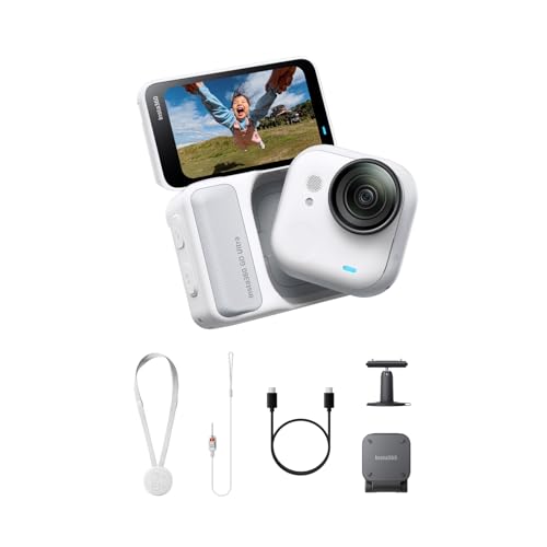 Image of Insta360 GO Ultra Essentials Bundle - Small 4K Vlogging Camera, Hands-Free, POV Cam, 1 /1.28 inch Sensor, 53g Lightweight, 156 FOV, 200 Min Battery Life, Magnetic Wearable Action Camera for Sports, Vlog