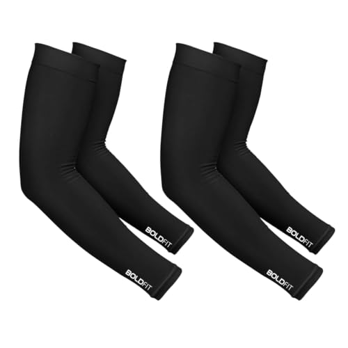 Image of Boldfit Arm Sleeves for Men & Women, UV Protection Hand Sleeve, Breathable MoistureWicking Fabric, Compression Support for Sports, Gym, Cycling & Running, Anti-Slip Comfortable Fit- Black