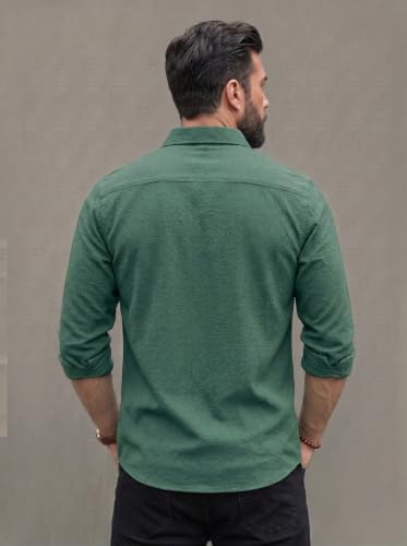 Image of NexaFlair Men's Regular Fit Solid Pattern Laffer Cotton Shirt with Long Sleeve Collared Neck Standard Length and Button Down Closure Type | Mens Casual Shirts | Man's Formal Shirts