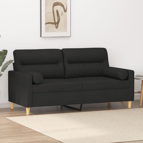 Camerina 2-Sitzer-Sofa mit Zierkissen Schwarz 140 cm Stoff Couch Mit Schlaffunktion