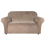 Turquoize Velvet Sofa Cover Stretch Furniture Cover Featuring Deluxe Plush Fabric Super Soft, Velvet Plush Sofa Protector Machine-Washable for Couch Slipcover Highly Fitness (Loveseat, Taupe)