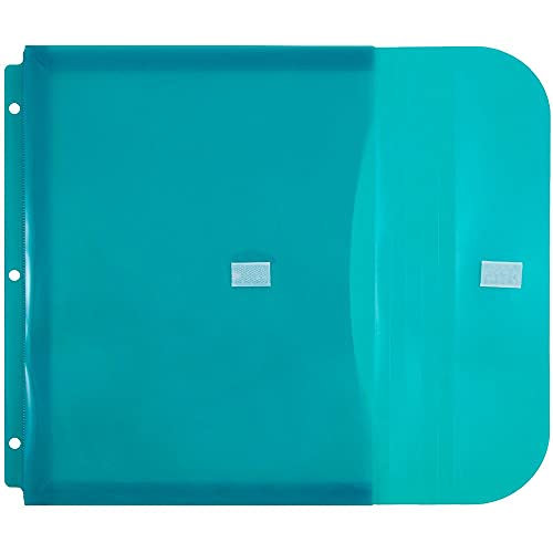 Jam Paper Plastic 3 Hole Punch Binder Envelopes With Hook & Loop Closure - Letter Booklet - 9 1/2 X 11 1/2 With 1 Inch Expansion - Teal - 12/Pack #TOP2