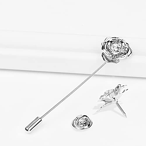 Image of Crystal Alloy Rose Flower Lapel Pins Button Pin Groom Boutonniere for Wedding Floral Brooch Pin Set for Women Men