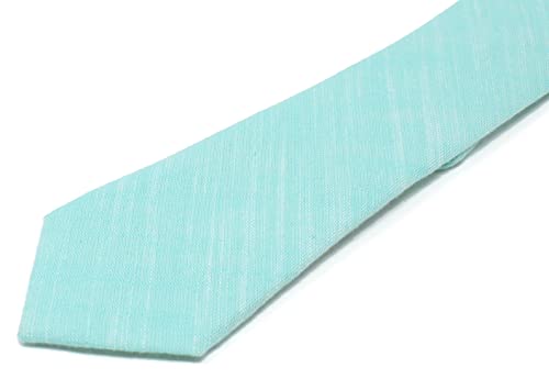 Image of Men's Chambray Cotton Skinny Necktie Tie Textured Distressed Style - 2.5 inch Width
