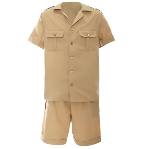 Costume d'explorateur pour adultes – Tenue de safari kaki – Chemise boutonnée à manches courtes et short élastique – Parfait pour les fêtes sur le thème de la jungle, déguisement unisexe de gardien de