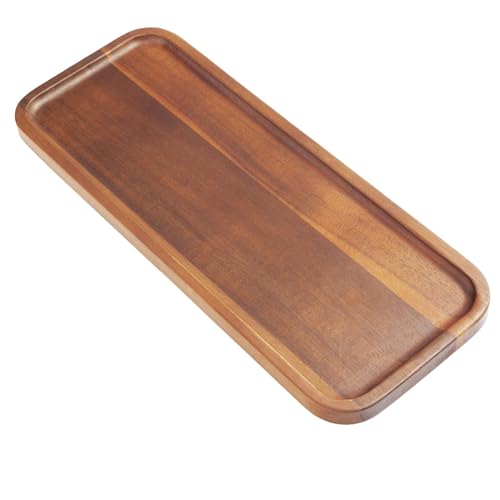 HOMKULA Solid Acacia Wood Serving Trays and Platters - Wooden Mini Charcuterie Boards, Rectangle Small Cheese Board for Food, Bathroom, Home Decor, Kitchen Counter, (14'x5.5', 1 Pack)