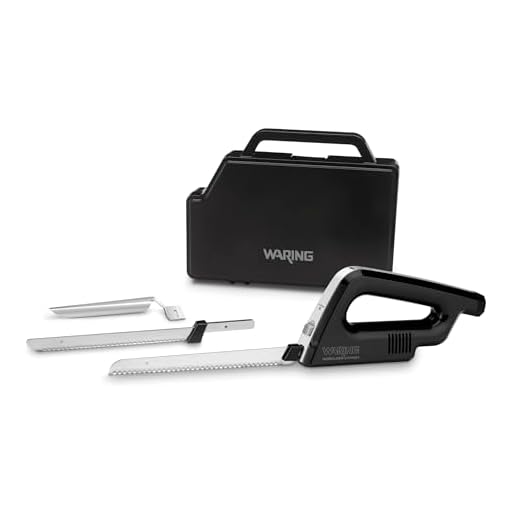Waring Commercial WEK200 Cordless Rechargeable Electric Knife w/Bread and Carving Blades, Includes Case, 120V, 5-15 Phase Plug