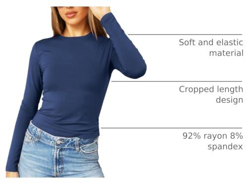 Image of Abardsion Women's Slim Lightweigh Long Sleeve T Shirts | Fall Clothes 2026 Casual Basic Crewneck Going Out Crop Tops Y2K