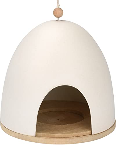 Vogelfutterspender zum Aufhängen im Freien - Vogelfutterstation hält Vogelsamen für Wildvögel, Gartenhof-Dekoration aus nachhaltiger Bambusfaser, einfach aufzuhängen und zu befüllen (weiß) Cover