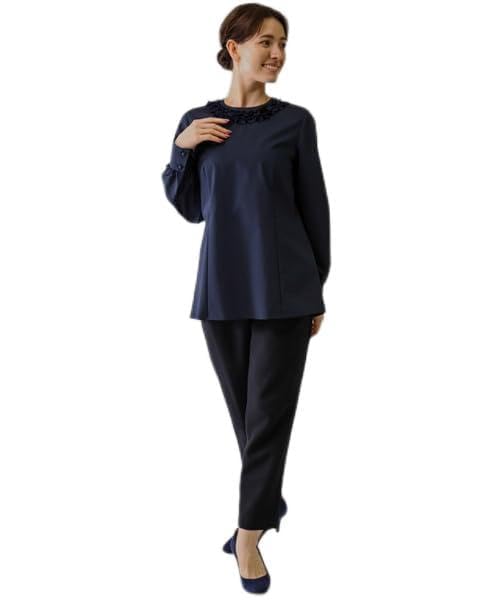 Amazon | [ソーノ] NAVY ラウンディッシュフリル ノーブリーブラウス 