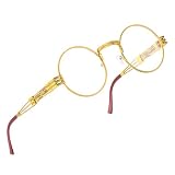 Yvey Vintage Round Steampunk Sunglasses for Women Men Circle Lennon Hippie Style Glasses Metal Frame (Gold Frame/Clear Lens)