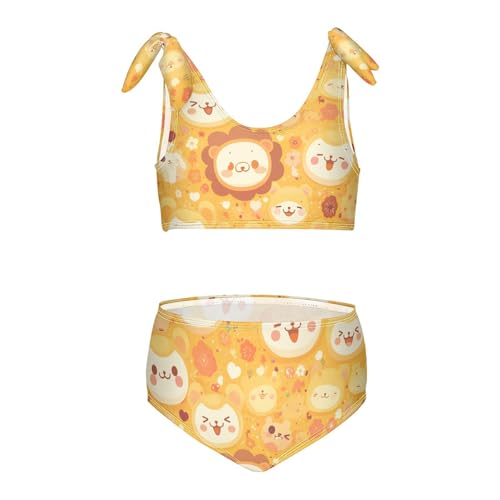 KLL Cute Lion Cartoon Pattern Yellow Girls' 2 Piece Bikini Sets Beach Swimsuits Swimwear Cute Shoulder Strap