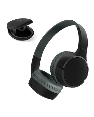 Belkin SoundForm Mini Kids Wireless Headphones with Built-In Microphone 30H of Playback Time & Fun Stickers - Over-Ear Headsets for Online Learning School Travel iPhone iPad Galaxy - Black