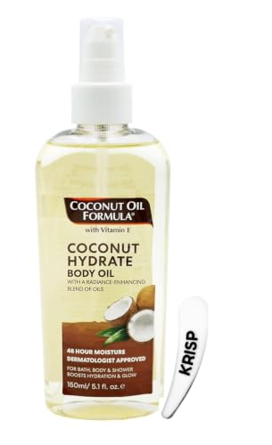 Coconut Oil Formula Body Oil 150ml Hydrating Dry Oil with Vitamin E for Body and Shower | 48H Moisture Natural Glow and Radiance with Cosmetic Spatula Fast Absorbing & Non-Greasy