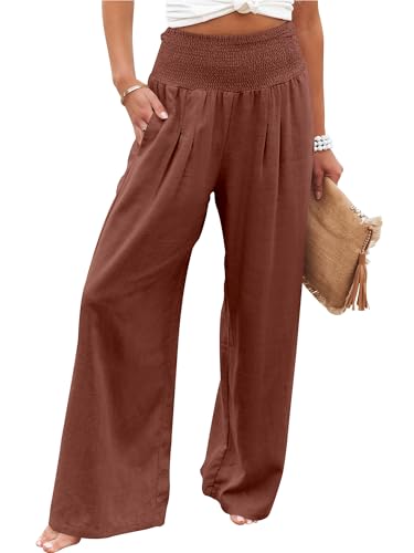 Image of ANRABESS Women Linen Palazzo Pants Summer Boho Wide Leg High Waist Casual Lounge Pant 2026 Beach Travel Vacation Outfits