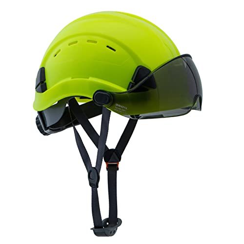 UNINOVA Hard Hats Construction OSHA ANSI Z89.1 Approved Safety Helmet Vented Hard Hat with Visor Adjustable 6 Pt Suspension Safety Hardhats Construction Work(04Lime Smoked Visor)