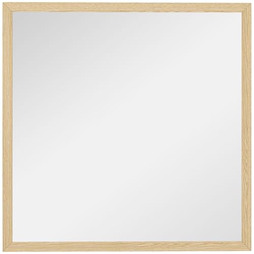 HOMCOM Miroir Mural carré 50 x 50 cm, Cadre en Bois Naturel, idéal pour la Salle de Bain, Salon...