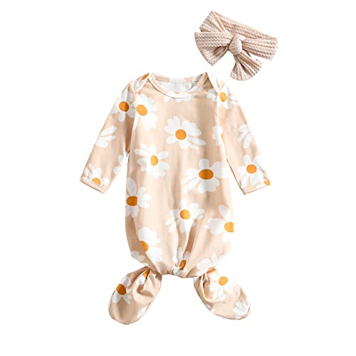 Image of Infant Newborn Baby Girls Floral Sleep Gown Headband Sleepwear Romper Sleeping Bags Outfits