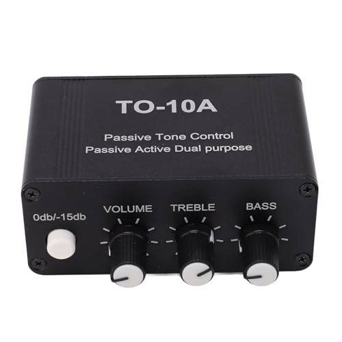 Ecualizador Pasivo Profesional con Control de Graves y Agudos, Carcasa de Metal, Controlador de Volumen para Estudio Casero, Sistema de Música PC, Entrada/Salida 3.5 mm, Alimentación 12 V