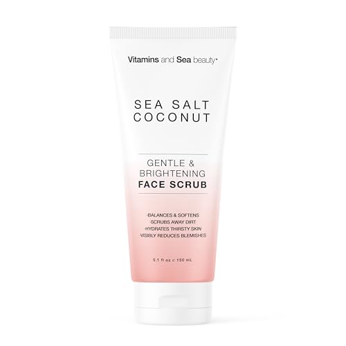 Gentle & Brightening Face Scrub with Sea Salt & Coconut Exfoliates Hydrates & Reduces Blemishes Balancing Facial Cleanser for All Skin Types 5.1 fl oz